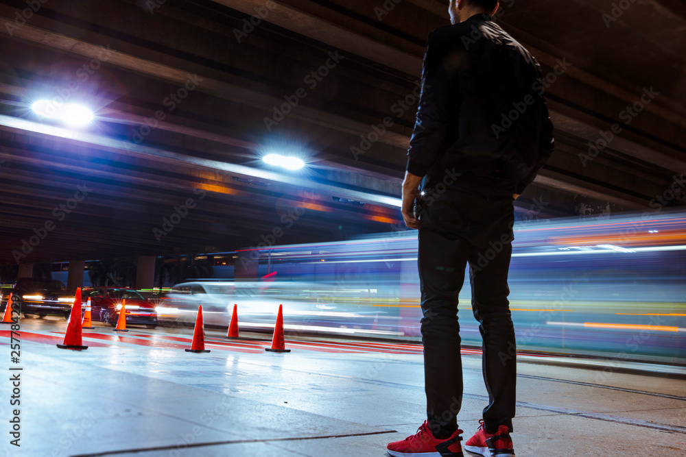 Fototapeta premium Man Waiting for a ride at the Airport