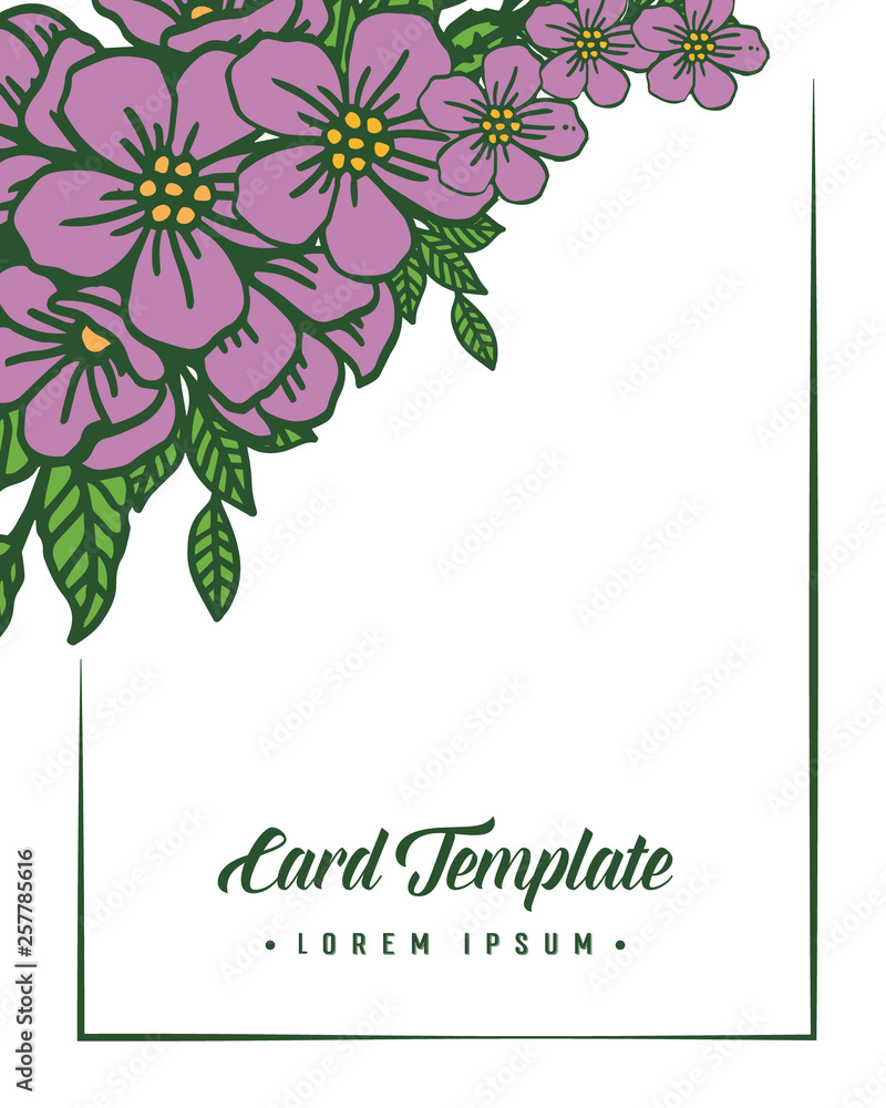 Vector illustration purple flower frames isolated on backdrop for texture of card template