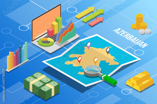 azerbaijan eurasia isometric business economy growth country with map and finance condition - vector illustration