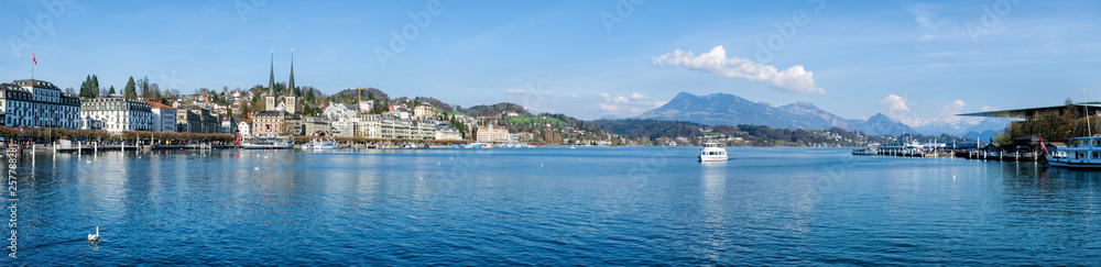Panoramic view of city center of Lucerne in daylight ,Switzerland