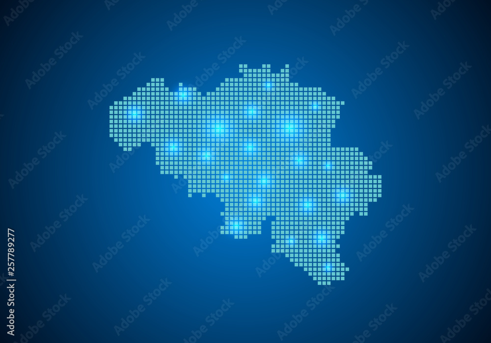 Abstract blue background with map, internet line, connected points. map with dot nodes. Global network connection concept. Wire frame 3D mesh polygonal network line. vector.