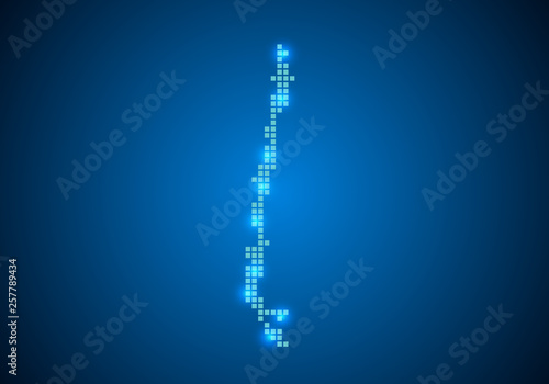 Abstract blue background with map, internet line, connected points. map with dot nodes. Global network connection concept. Wire frame 3D mesh polygonal network line. vector.