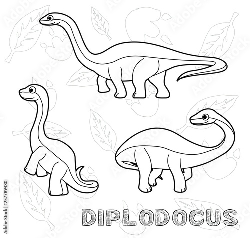Dinosaur Diplodocus Cartoon Vector Illustration Monochrome © bullet_chained