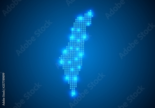 Abstract blue background with map, internet line, connected points. map with dot nodes. Global network connection concept. Wire frame 3D mesh polygonal network line. vector.