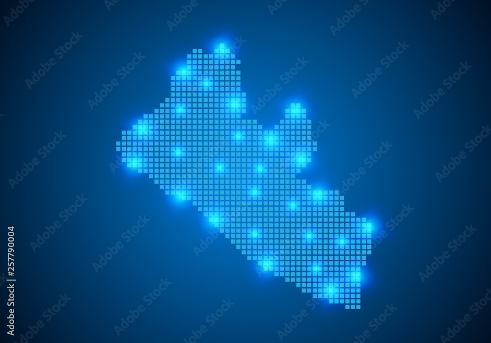 Fototapeta premium Abstract blue background with map, internet line, connected points. map with dot nodes. Global network connection concept. Wire frame 3D mesh polygonal network line. vector.