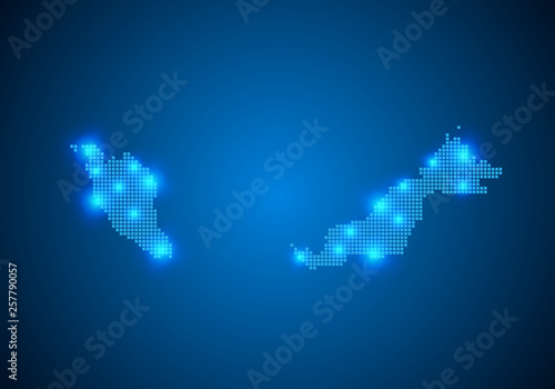 Abstract blue background with map, internet line, connected points. map with dot nodes. Global network connection concept. Wire frame 3D mesh polygonal network line. vector.