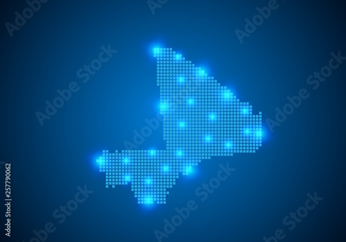 Abstract blue background with map, internet line, connected points. map with dot nodes. Global network connection concept. Wire frame 3D mesh polygonal network line. vector.