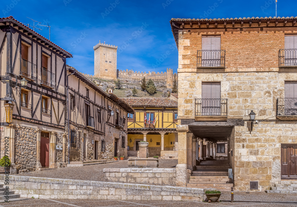 Penaranda de Duero main square of medieval castle and fortified town in Castilla La Mancha Spain