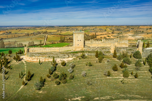 Penaranda de Duero aerial view of medieval castle, donjon and fortified town in Castilla La Mancha Spain photo