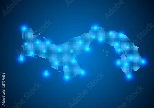 Abstract blue background with map, internet line, connected points. map with dot nodes. Global network connection concept. Wire frame 3D mesh polygonal network line. vector.