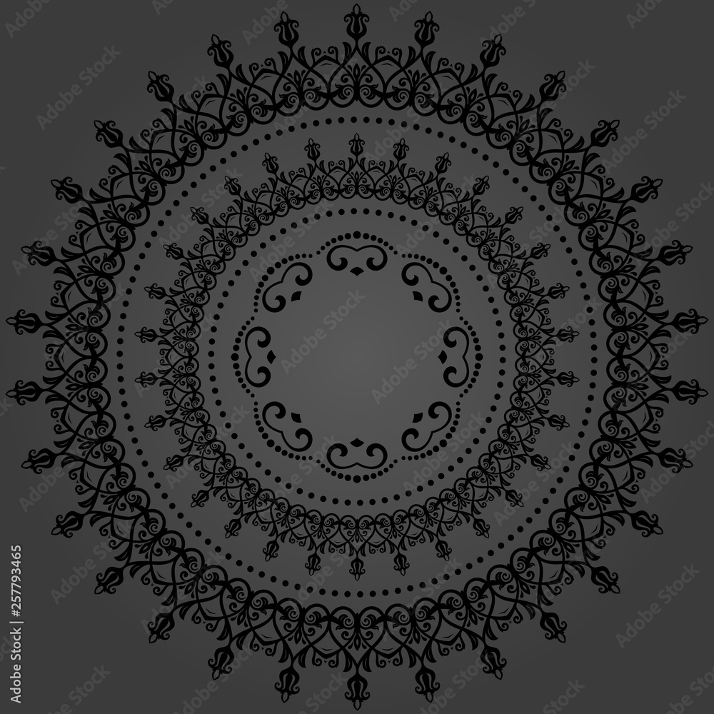 Elegant ornament in classic style. Abstract traditional round black pattern with oriental elements. Classic vintage pattern