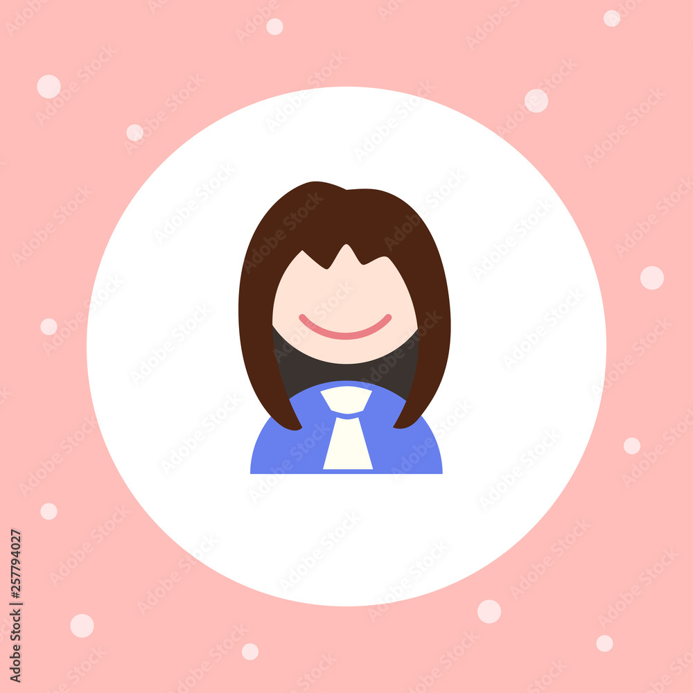 Girl face icon. Bright cartoon avatar for the Internet, sticker, stripes, typography Girl face icon. Bright cartoon avatar for the Internet, sticker, stripes, typography