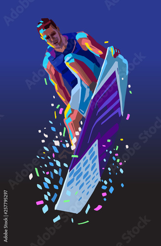 he sport of riding on a short, wide board resembling a surfboard and performing acrobatic maneuvers