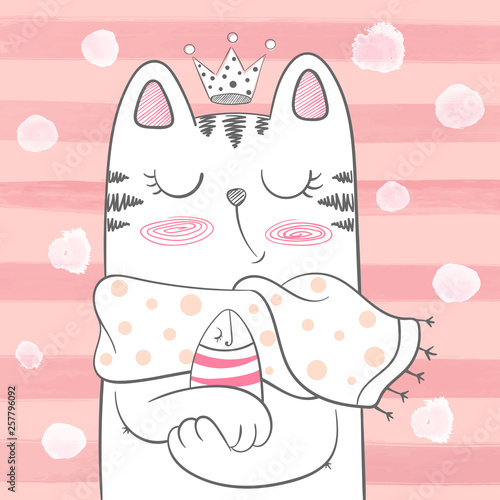 Cute princess cat with fish
