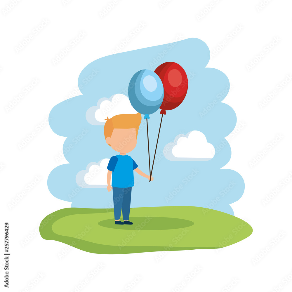 cute little boy with balloons helium in the park cute little boy with balloons helium in the park