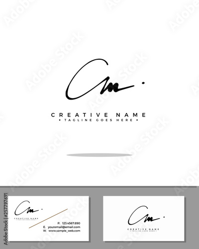 C M CM initial handwriting logo template vector.  signature logo concept