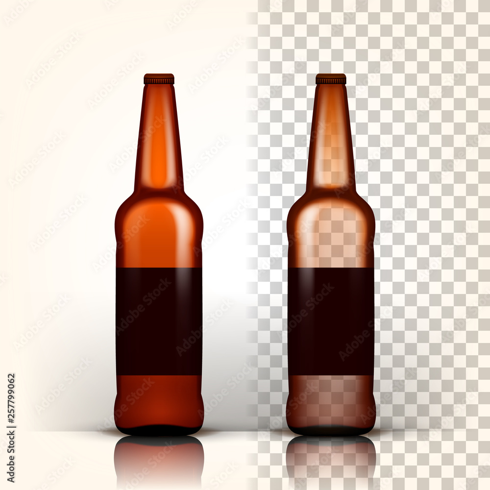 Beer Bottle Vector. Product Packing. Brown. Design Advertisement. 3D Transparent Isolated Realistic Illustration Beer Bottle Vector. Product Packing. Brown. Design Advertisement. 3D Transparent Isolated Realistic Illustration