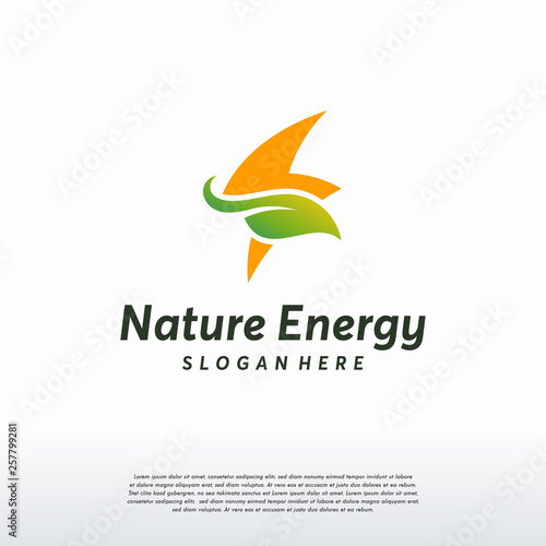 Nature Electricity logo template  leaf and Thunder logo vector