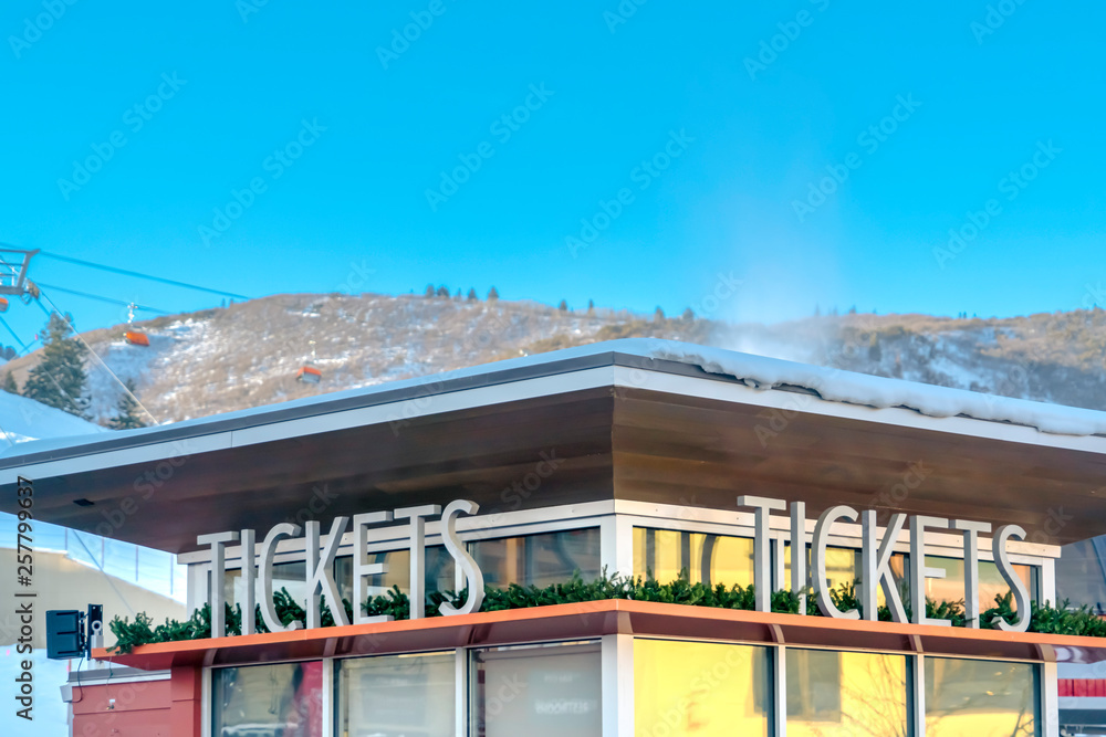 Ticket booth with snowy roof in Park City Utah Ticket booth with snowy roof in Park City Utah