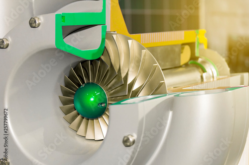 фотографія close up detail cross section impeller inside of electric centrifugal pump or bl