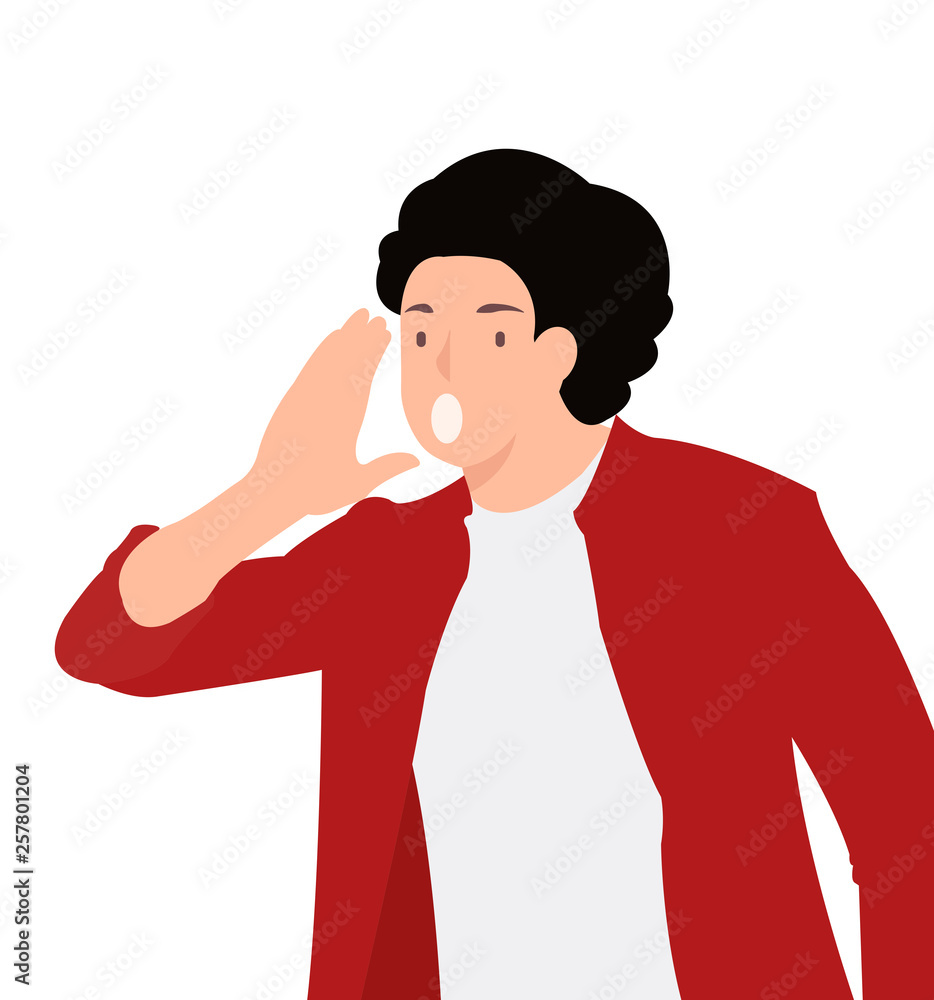 Cartoon people character design banner template man shouting louCartoon  people character design man shouting loud to side with hand on  to  side with hand on mouth. Stock Vector | Adobe Stock