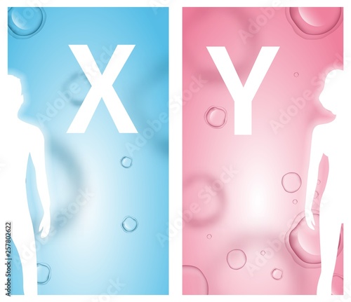 Man and Woman White Silhouettes. X and Y Letters.