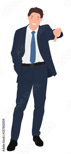 Cartoon people character design handsome young businessman showing thumb down sign with smiling face