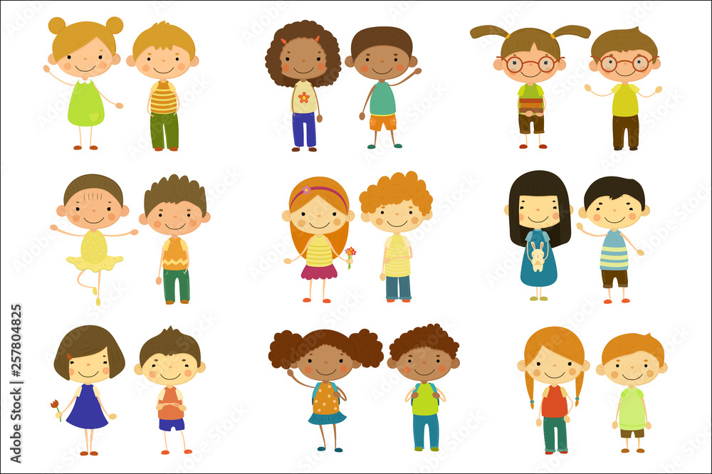 Boys and girls set, cute happy little kids vector Illustrations on a white background
