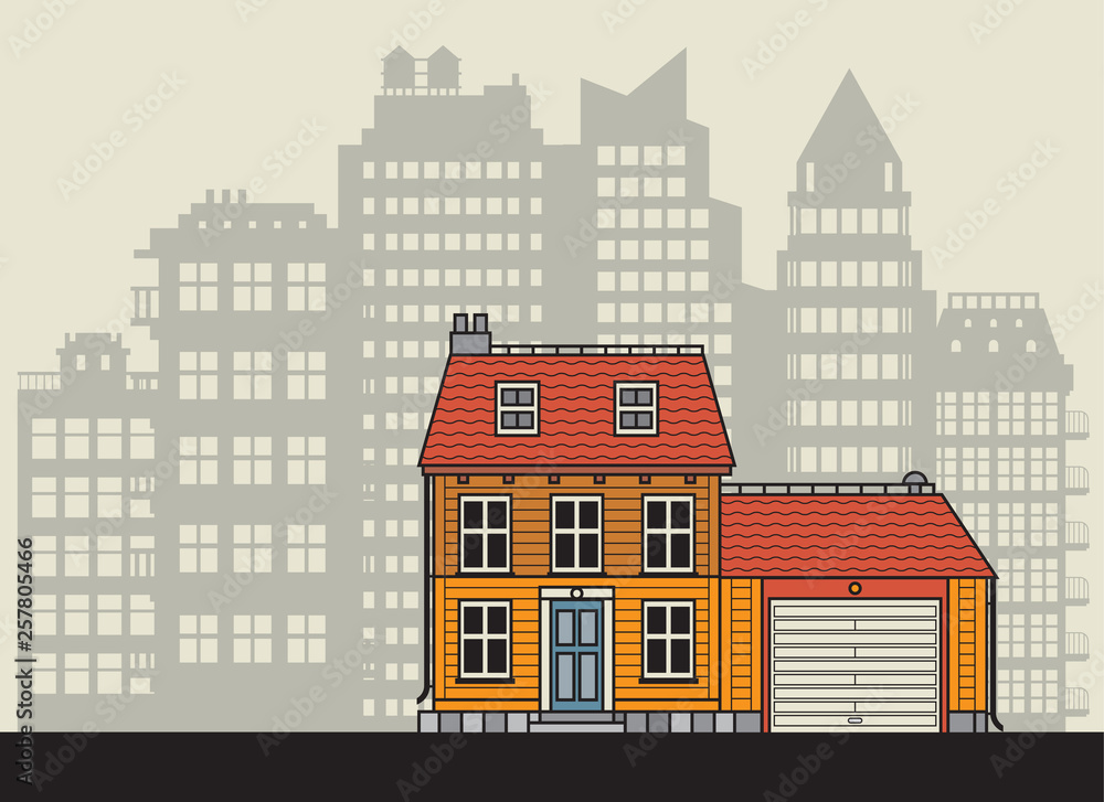Home at the city in flat design style