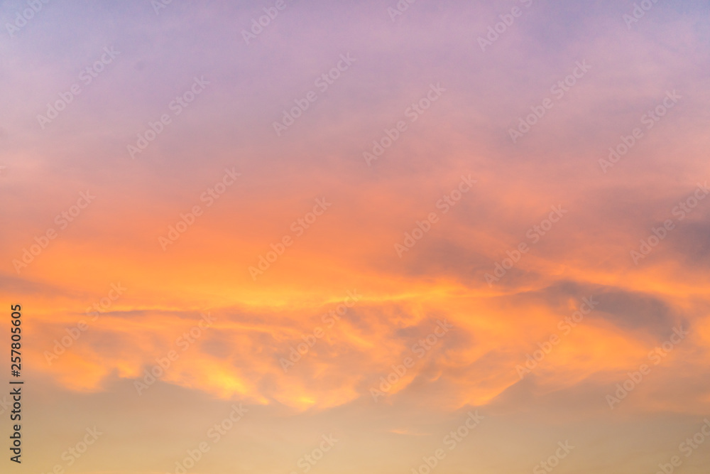 Sky light sunset. Orange sky cloud background