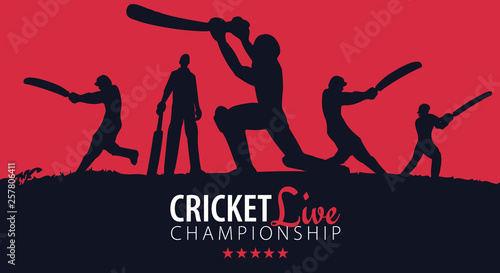 Cricket Championship banner or poster, design with players and bats. Vector illustration.