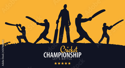 Cricket Championship banner or poster, design with players and bats. Vector illustration.