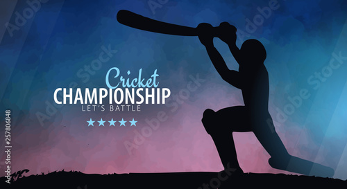 Cricket Championship banner or poster, design with players and bats. Vector illustration.