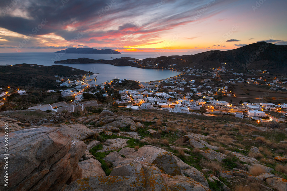 Evening view of the harbour on Ios island, Greece. Evening view of the harbour on Ios island, Greece.