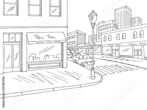 Street road graphic black white crossroad city landscape sketch illustration vector