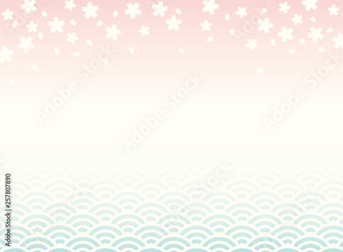 Sakura illustration and Japanese traditional pattern vector background