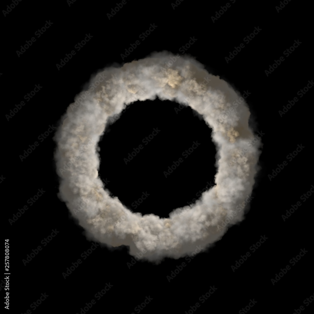 Ring of smoke. Isolated on black background. 3D rendering. Ring of smoke. Isolated on black background. 3D rendering.