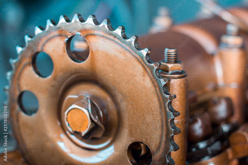 Mechanical parts of a car engine. The concept of professional car maintenance Mechanical parts of a car engine. The concept of professional car maintenance