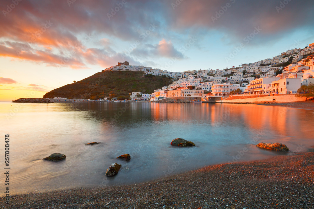 Fototapeta premium View of Chora village and the old harbour of Astypalea island in Greece.