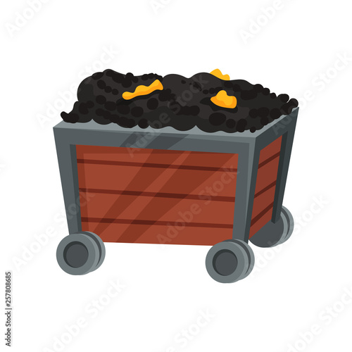 Ore with gold in trolley on white background.