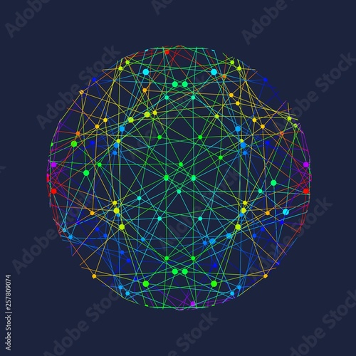 Medical, technology, chemistry and science icon design template, round shape. Molecule and communication pattern. Connected lines with dots.