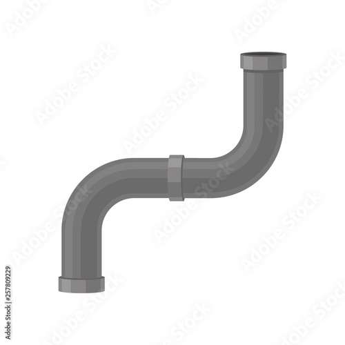 Curved plastic water pipe on white background.