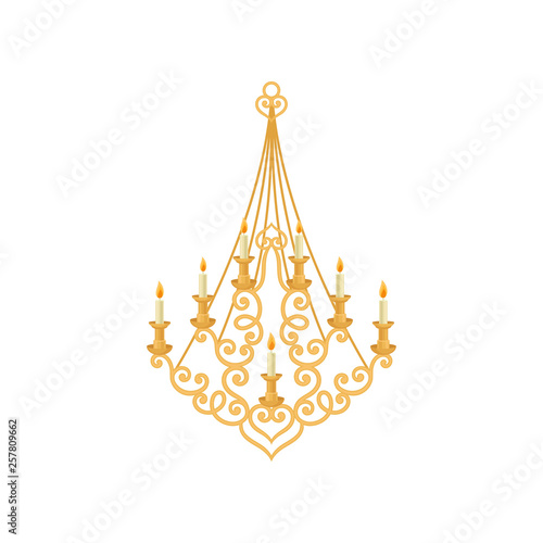 Gold candelabrum on white background. Royal room.