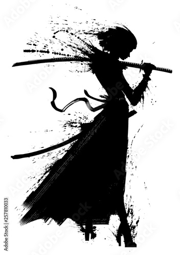 A young samurai girl with katana