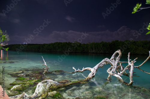 Cancun, Night in the Nichupté lagoon in the hotel zone of Mexico photo