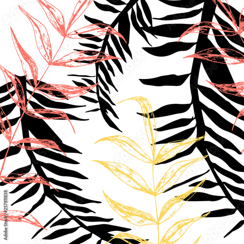 vector conceptual contrast background made with sketchy and silhouette palms.