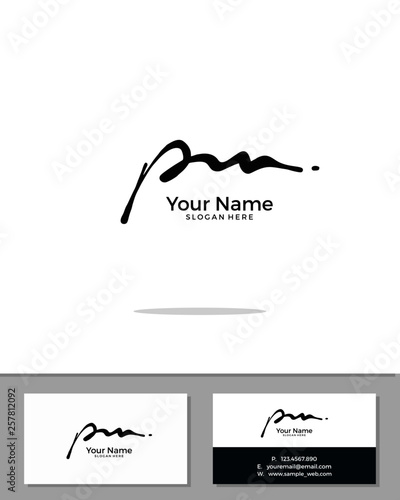 P M PM initial handwriting logo template vector.  signature logo concept