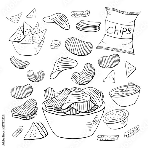 Outline chips collection on white background. Vector different chips photo