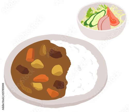 カレーライスとサラダ