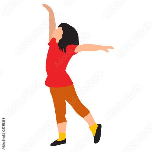 vector, on a white background, in a flat style a little girl is dancing, having fun